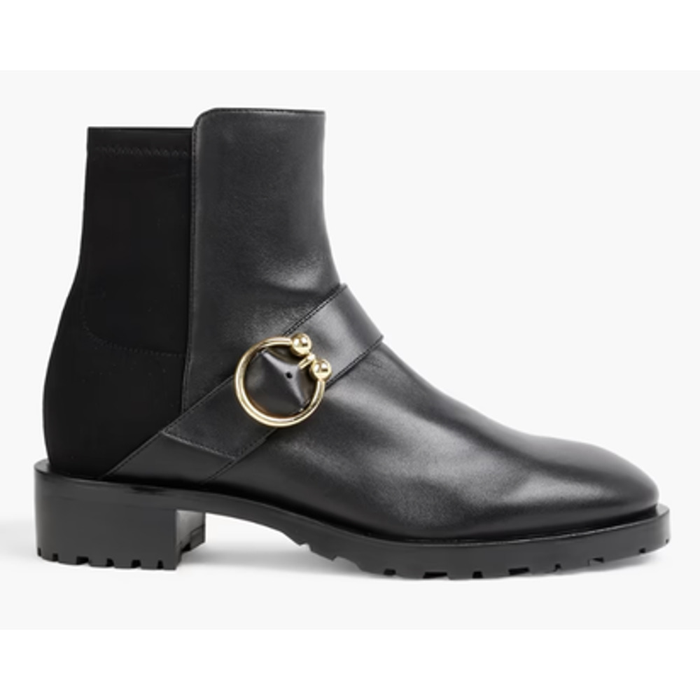 Stuart Weitzman Luxering Leather Stretch Ankle Bootie Sz 8.5 Black Lug Sole NWOT